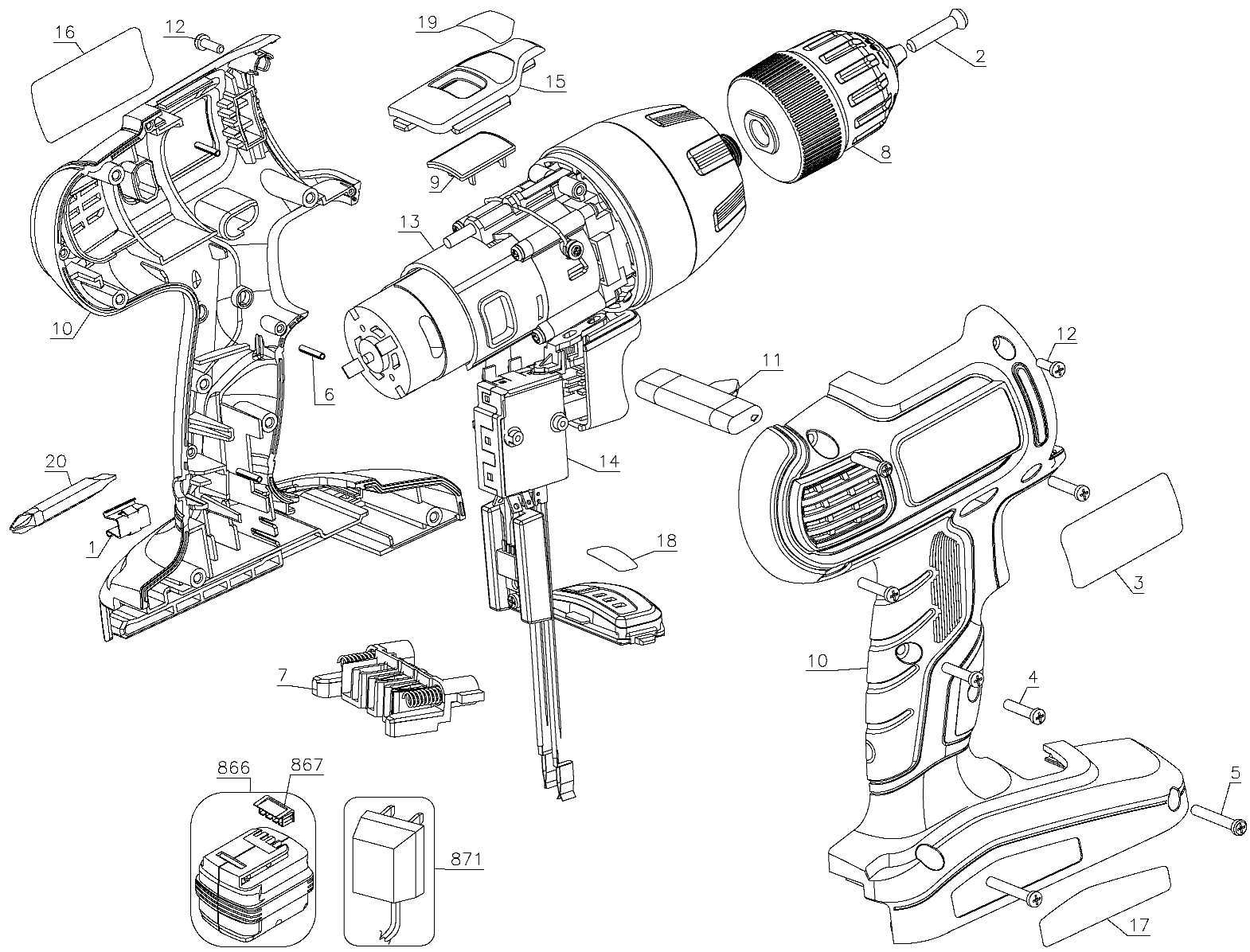 Default Diagram and Parts List for SS14 Type 1 Black and Decker Boring Machine